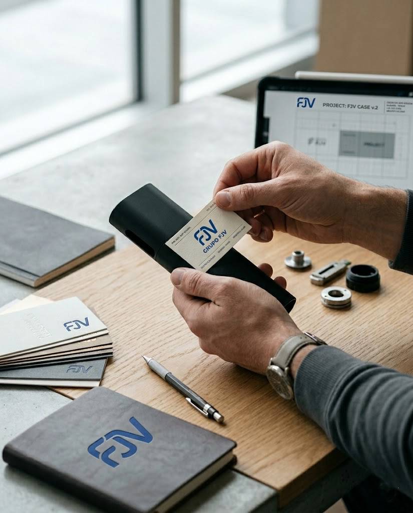 Detalle visual de trabajo y marca en Grupo FJV
